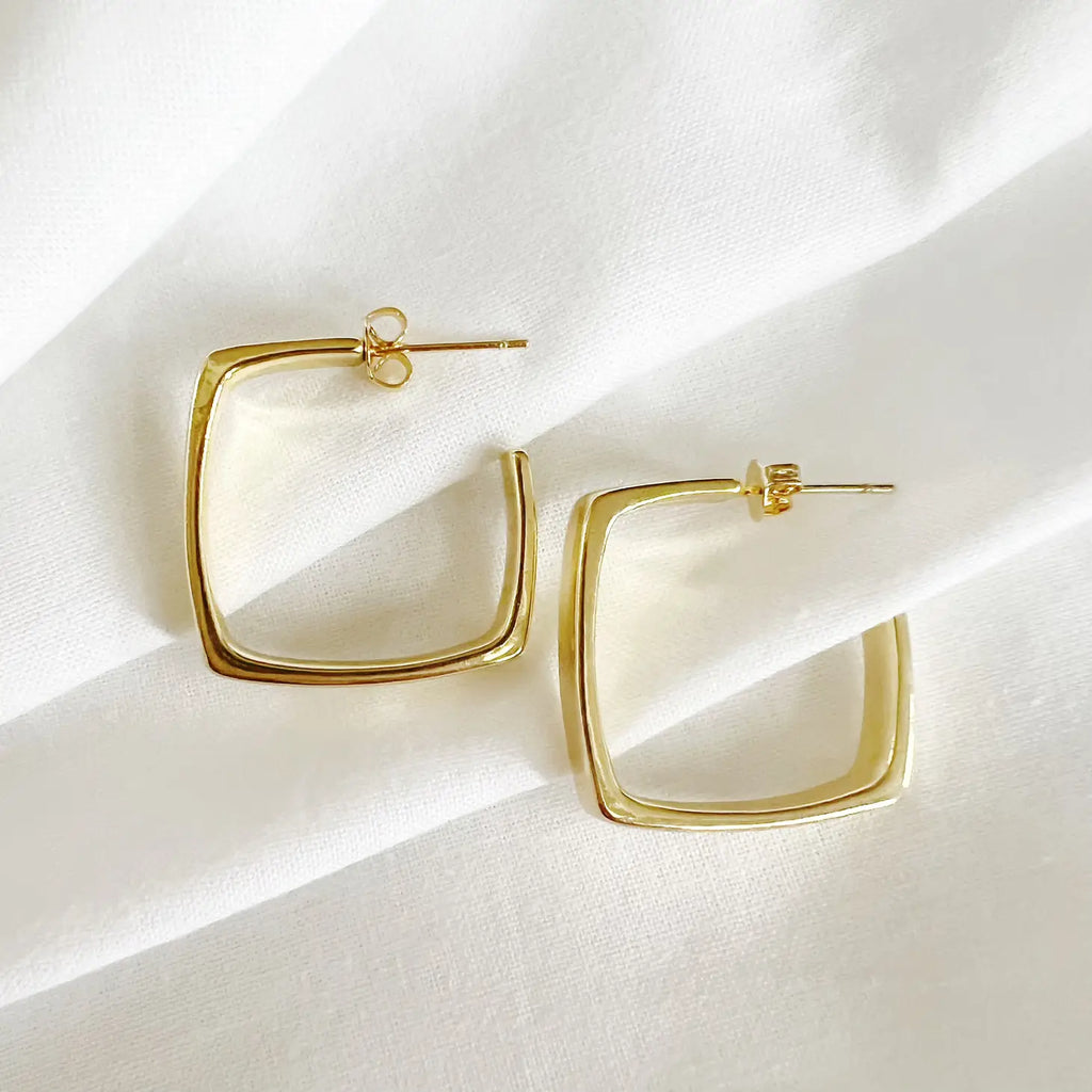 Aries Geometric Square Gold Filled Hoops Earrings