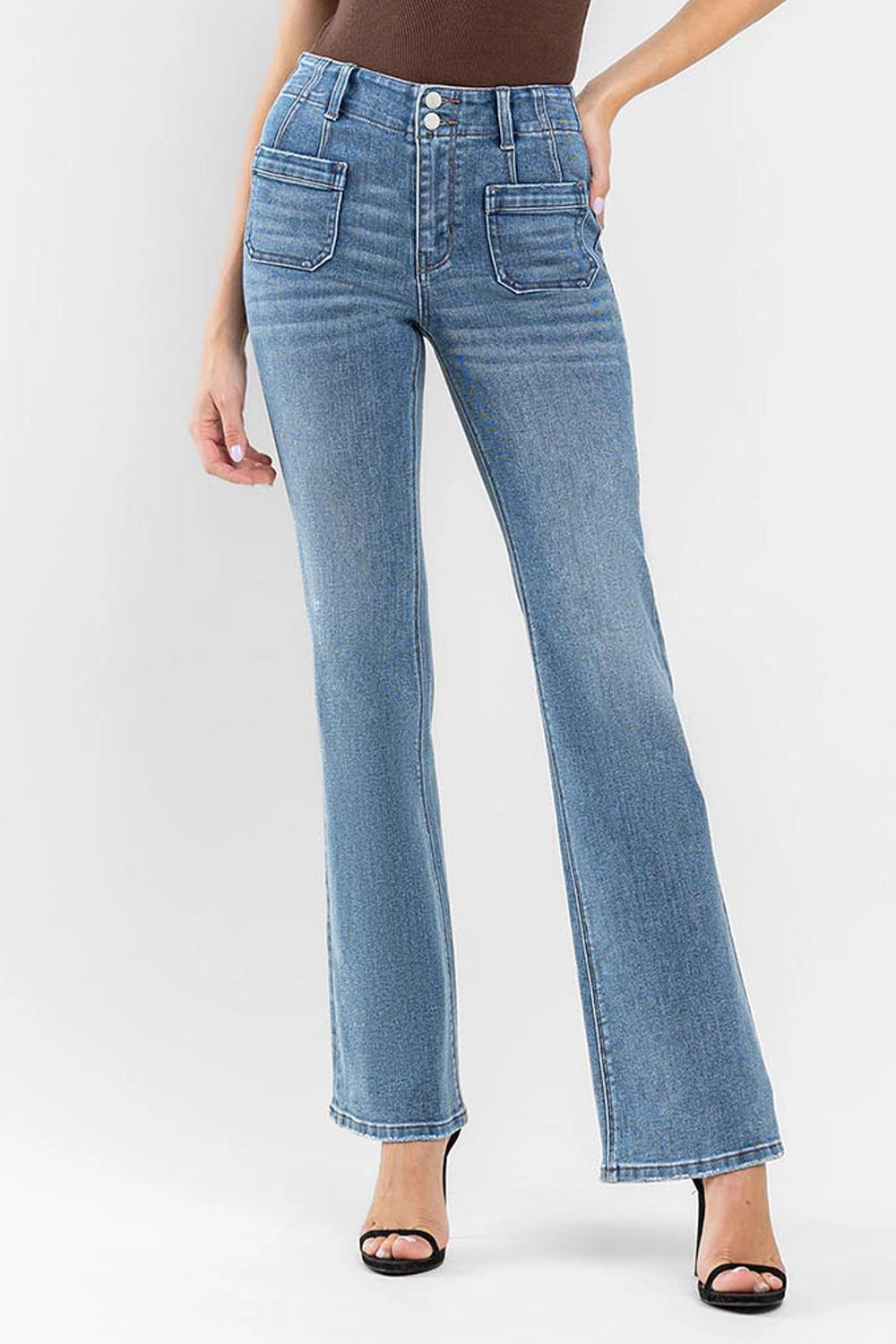 Front Pocket Dart Detail Flare Jeans