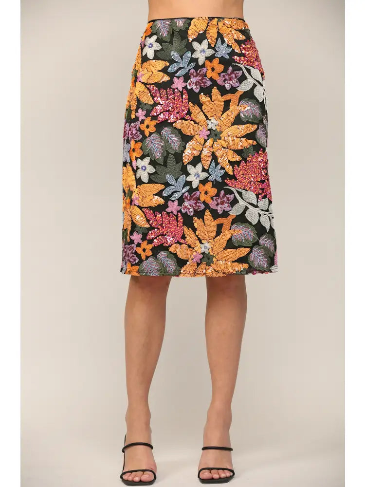 Sequin Embellished Mesh Midi Skirt