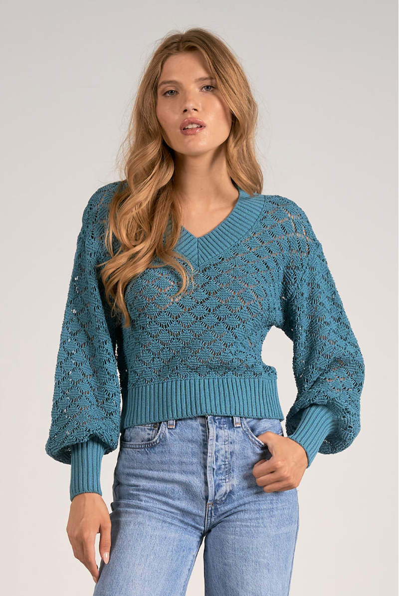 Peacock Pointelle Sweater