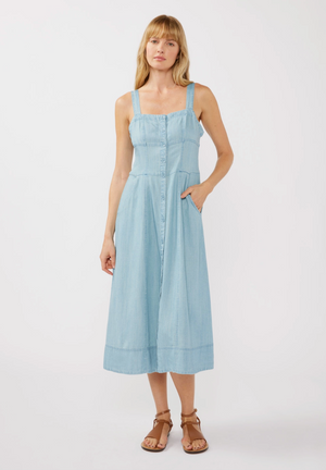 Square Neck Button Down Midi Dress