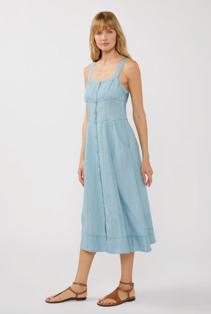 Square Neck Button Down Midi Dress