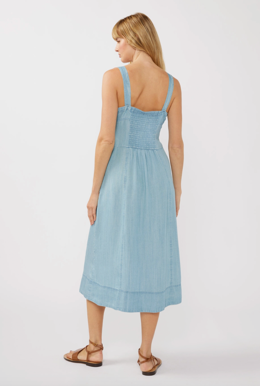 Square Neck Button Down Midi Dress