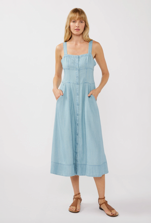 Square Neck Button Down Midi Dress