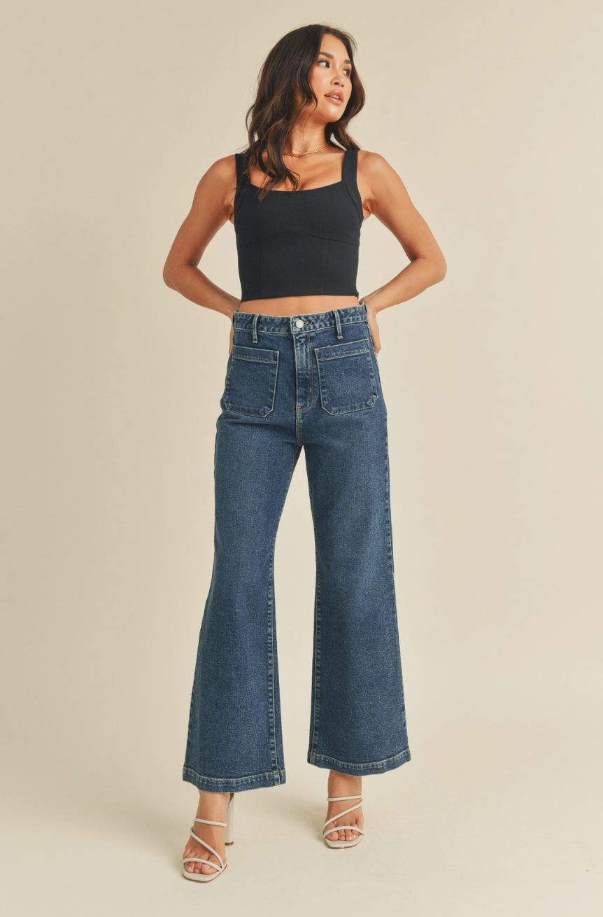 Patch Pocket Wide Leg Denim Pant