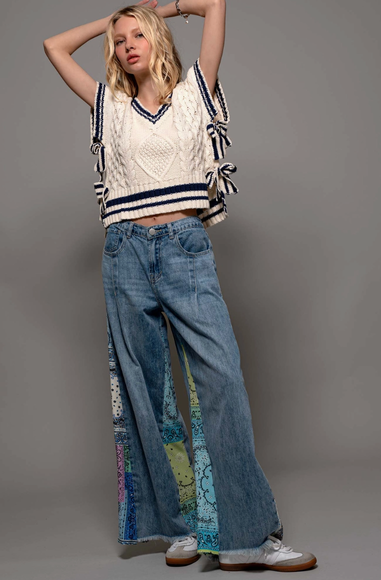 Bandana Print Wide-Leg Jeans