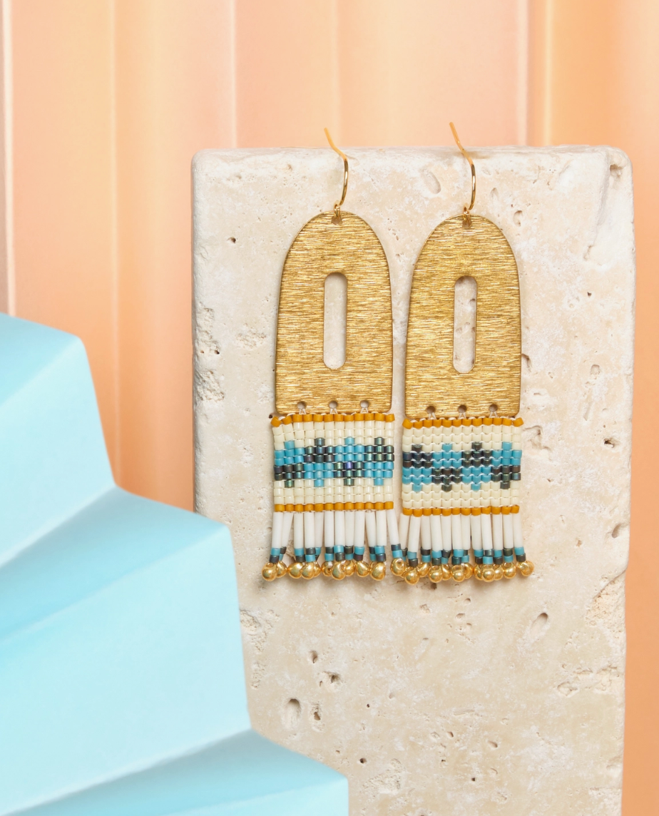 Beaded Handwoven Color Block Earrings