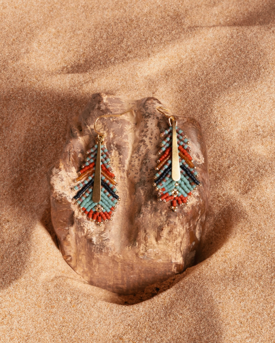 Beaded Handwoven Feather Earrings