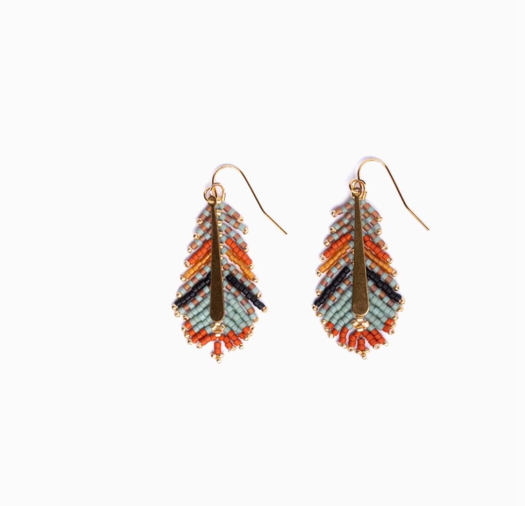 Beaded Handwoven Feather Earrings