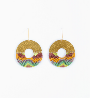 Beaded Handwoven Organic Circular Fringe Earrings