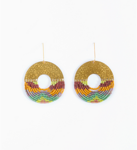 Beaded Handwoven Organic Circular Fringe Earrings