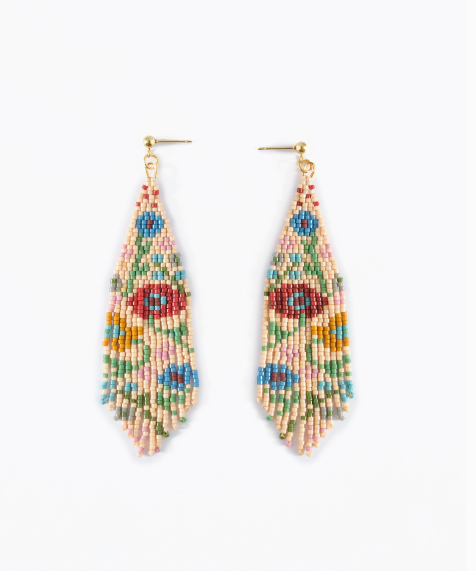 Beaded Handwoven Wildflower Fringe Earrings