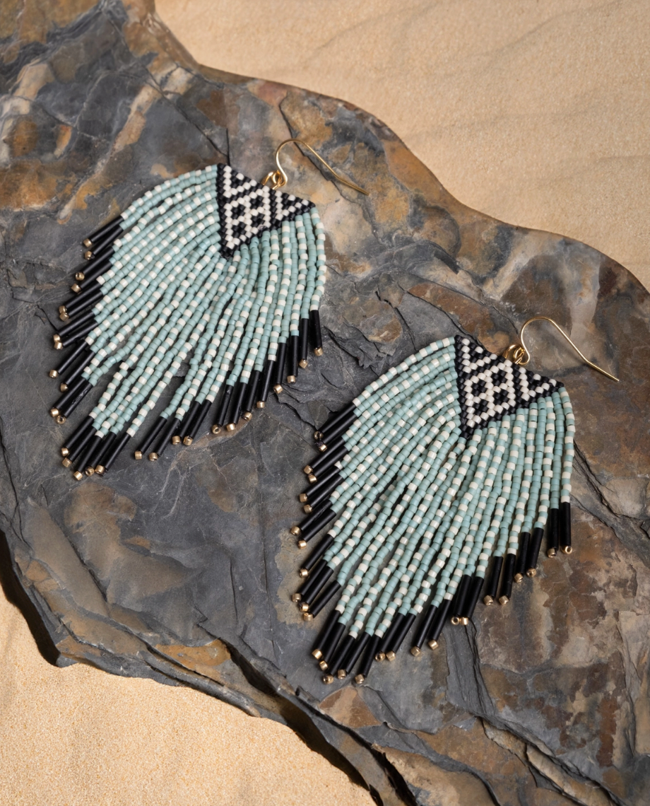 Beaded Handwoven Sonoran Fringe Earrings