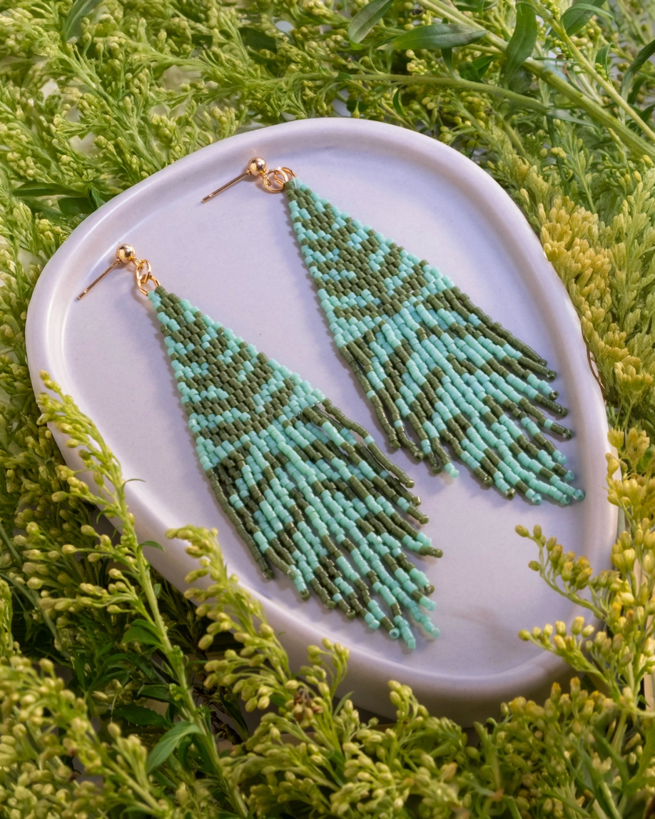Beaded Handwoven Vine Fringe Earrings