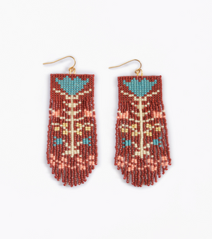 Beaded Handwoven Vintage Flower Fringe Earrings