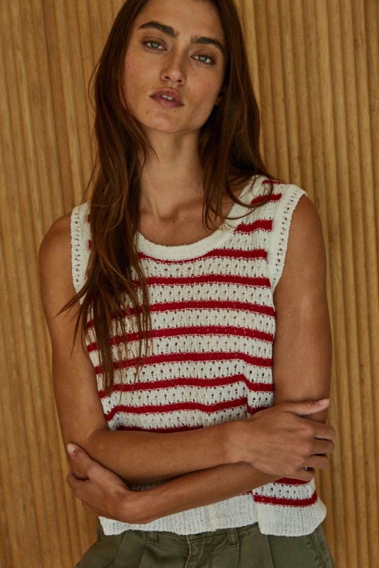 Striped Sleeveless Knit Sweater