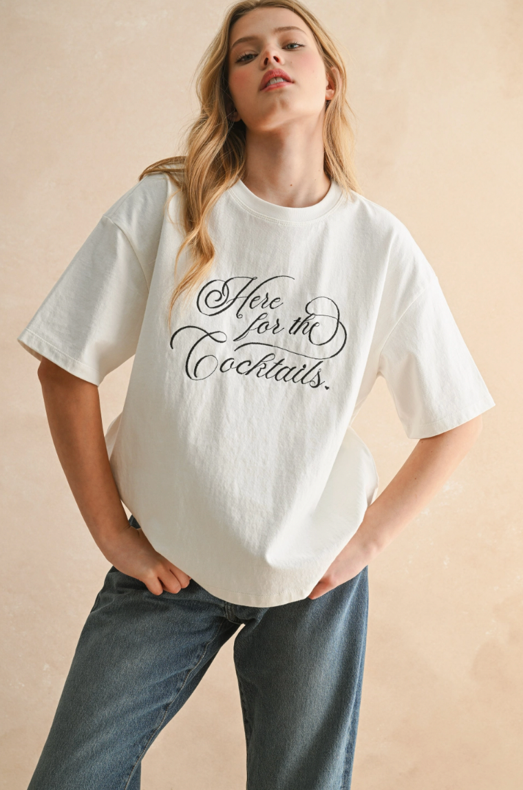 Here For It Embroidered Tee