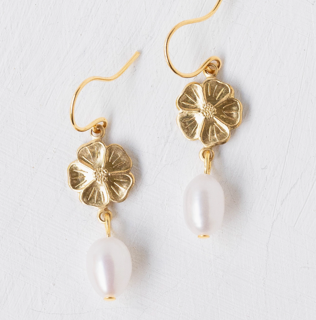 Flower and Pearl Dangle Earrings