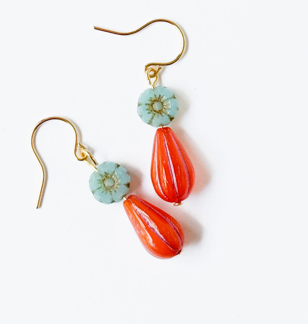 Flower and Glass Earrings