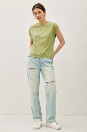 Acid Wash Capped Sleeve Tee