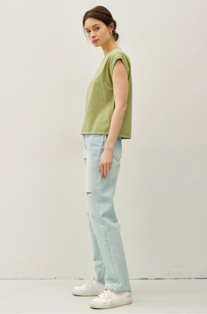 Acid Wash Capped Sleeve Tee