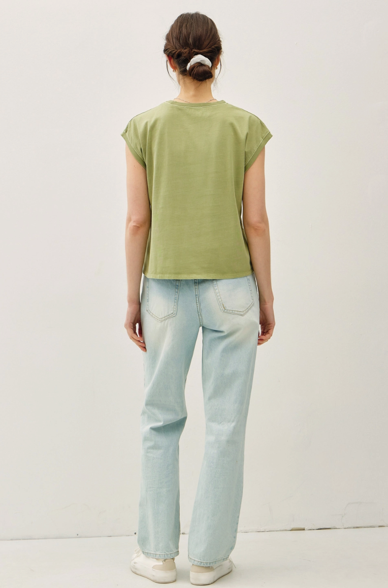Acid Wash Capped Sleeve Tee