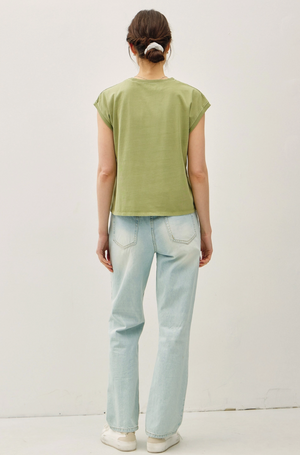 Acid Wash Capped Sleeve Tee
