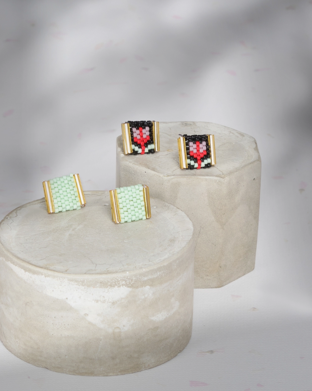 Beaded Handwoven Tulip Stud Duo