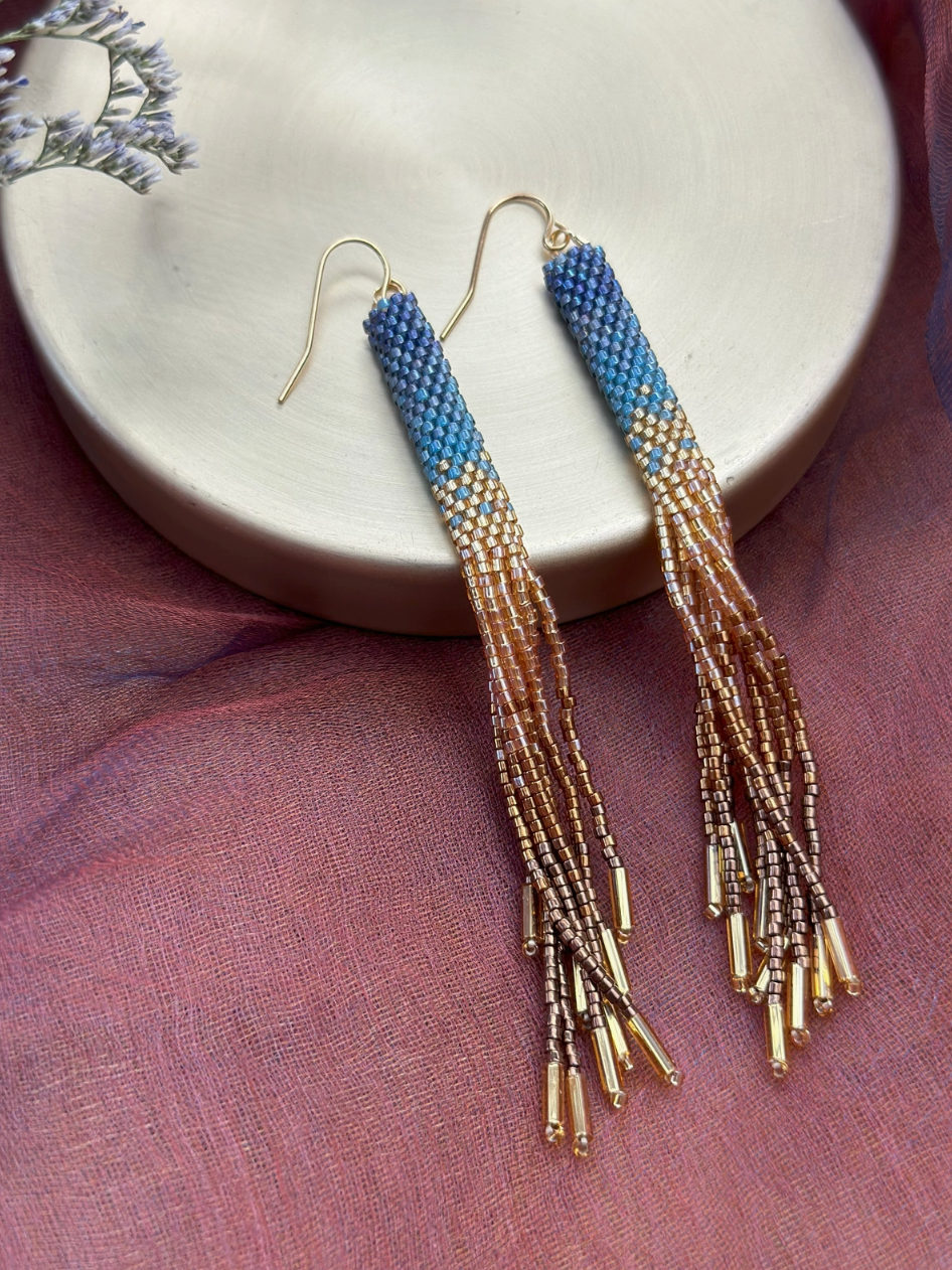 Beaded Handwoven Ombre Tassel Earrings