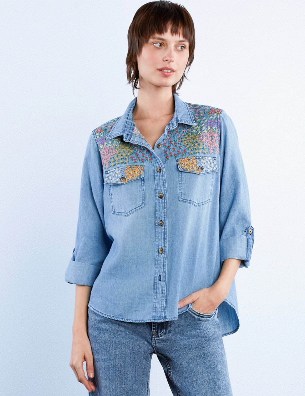 Flower Patch Embroidered Shirt