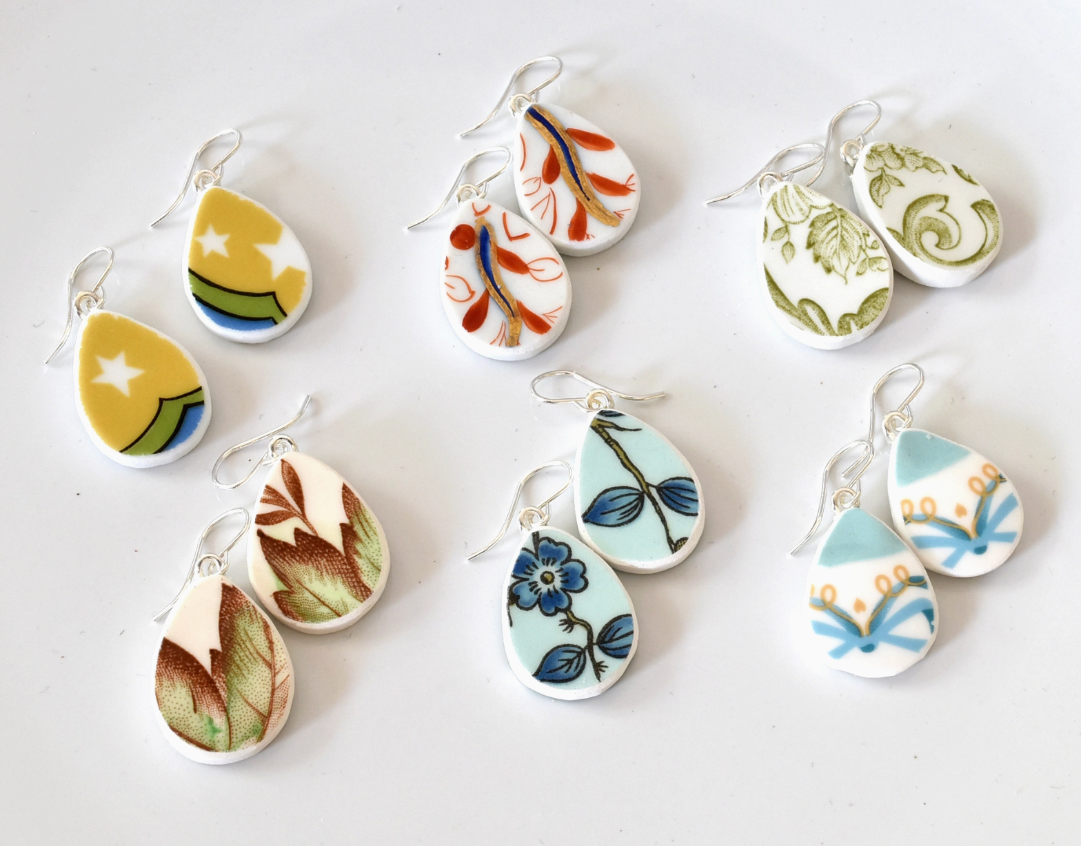Broken Plate Teardrop Dangle Earrings