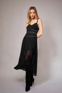 Chiffon Grommet Detailing Midi Dress