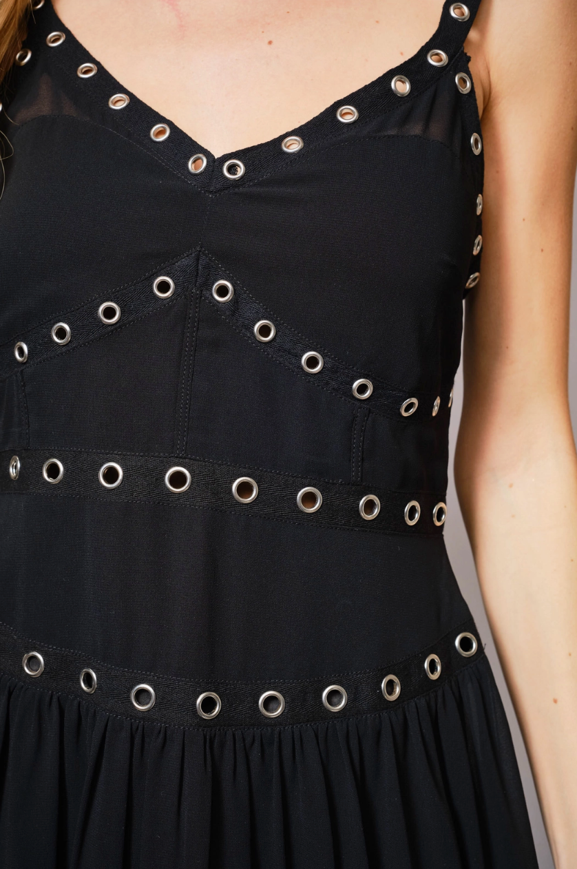 Chiffon Grommet Detailing Midi Dress