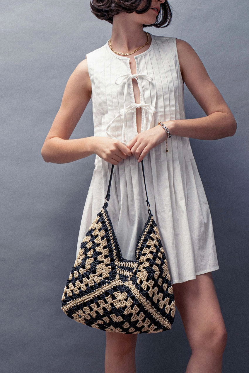 Diamond Pattern Crochet Hobo Bag