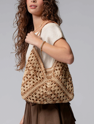 Diamond Pattern Crochet Hobo Bag