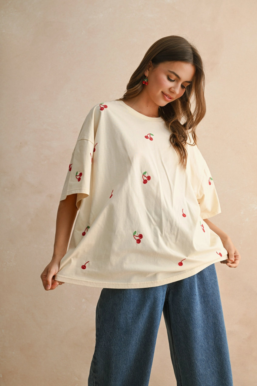 Cherry Embroidered Tee
