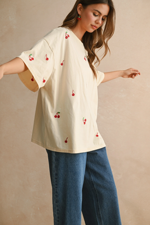 Cherry Embroidered Tee
