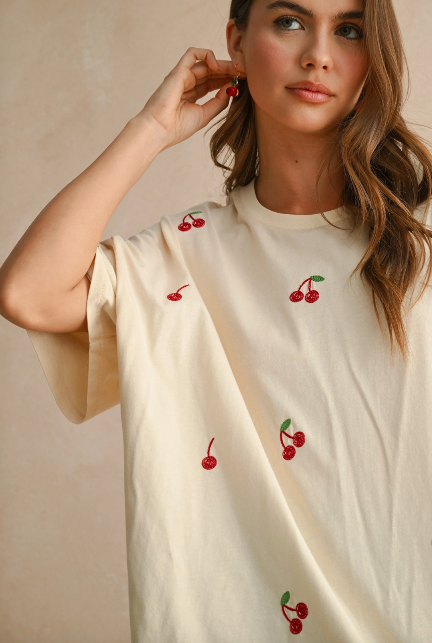 Cherry Embroidered Tee