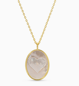 Heart Etched Shell Pendant Necklace