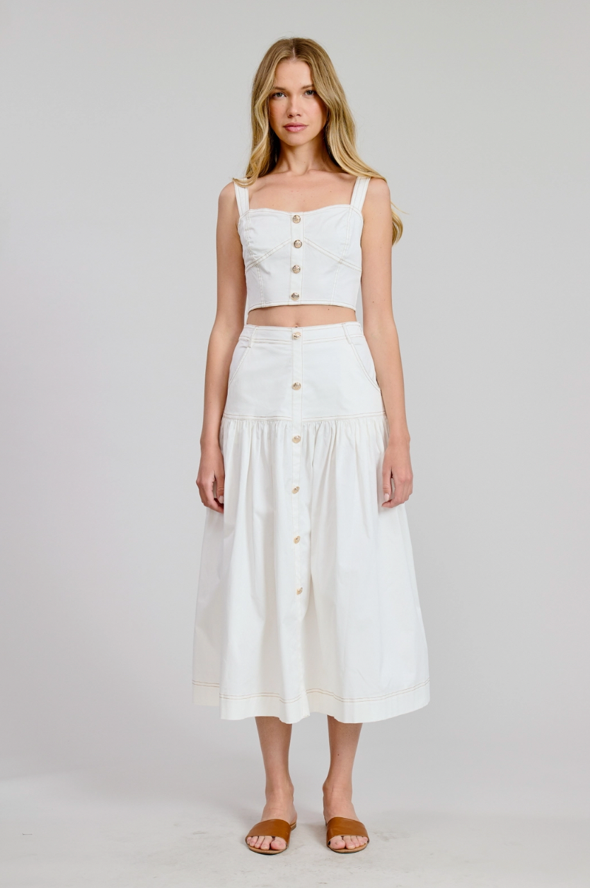 Button Detail Midi Skirt