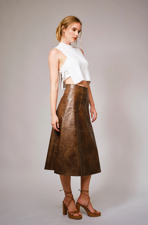Washed Faux Leather Midi Skirt