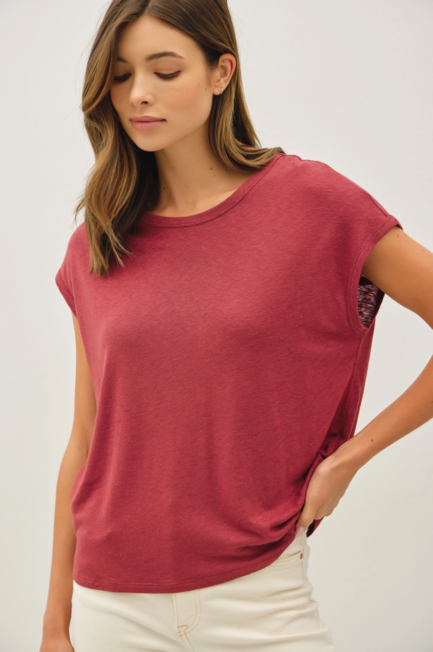 Linen Blend Cap Sleeve Tee