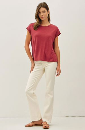 Linen Blend Cap Sleeve Tee