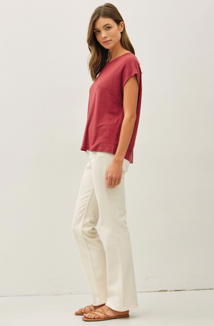 Linen Blend Cap Sleeve Tee