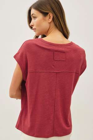 Linen Blend Cap Sleeve Tee