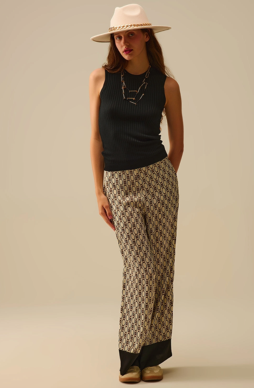 Chain Print Wide-Leg Pants
