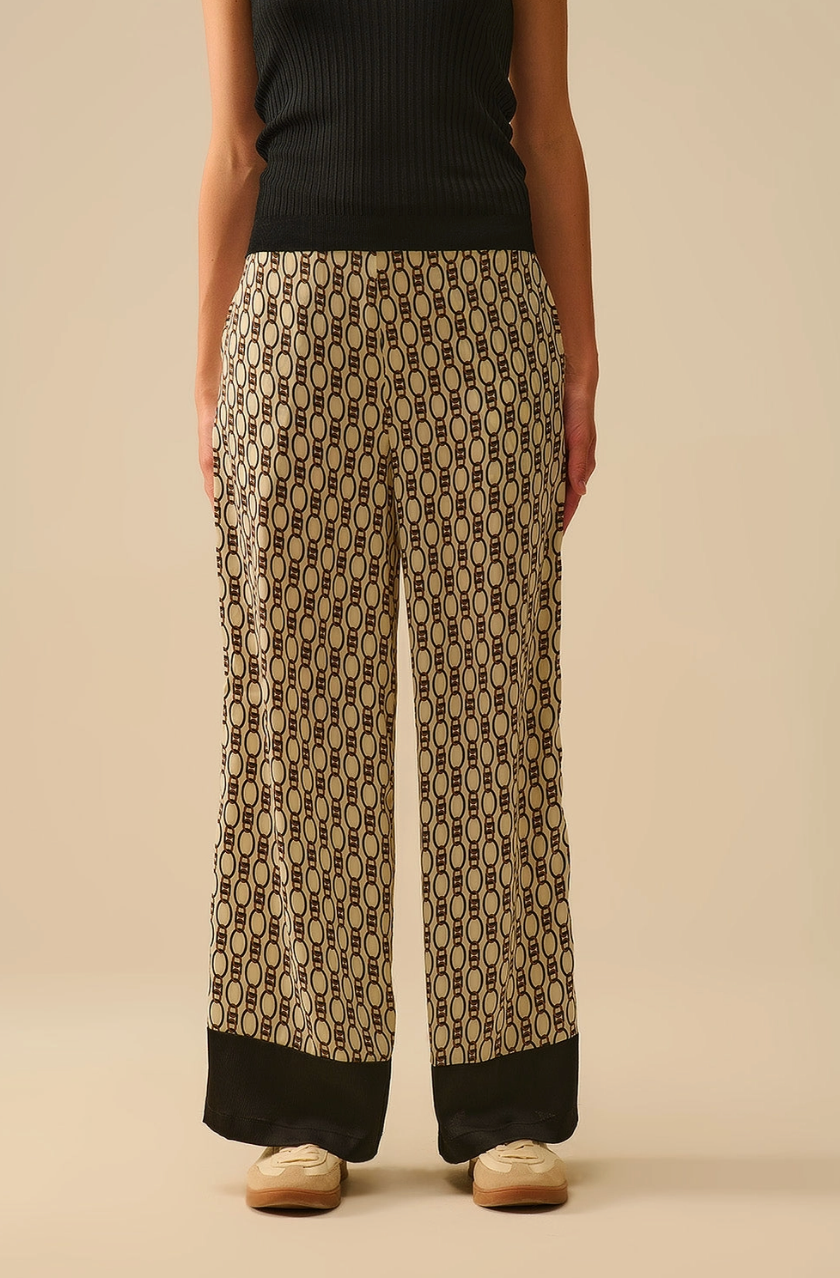 Chain Print Wide-Leg Pants