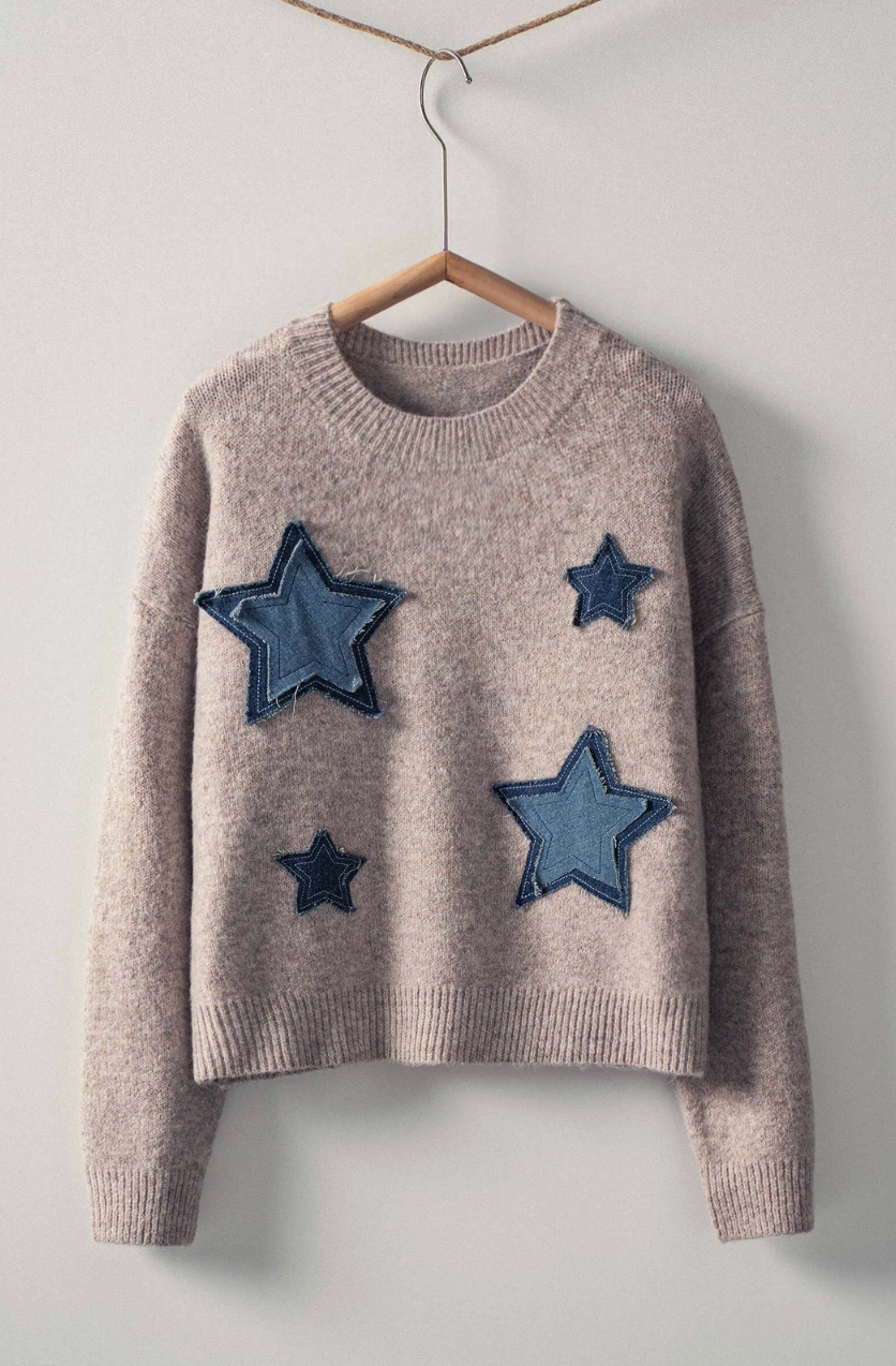 Denim Star Patch Sweater
