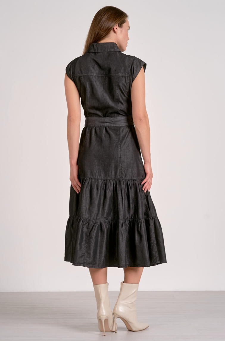 Cap Sleeve Denim Midi Dress