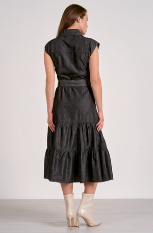 Cap Sleeve Denim Midi Dress